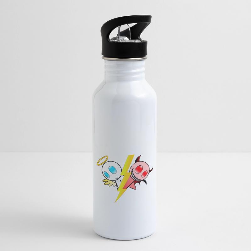 Engel oder Teufel. Gut oder böse. Lieb oder frech Trinkflasche mit integriertem Trinkhalm