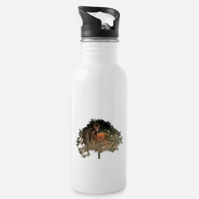 beau chevreuil dans la forêt - Gourde avec paille intégrée - blanc