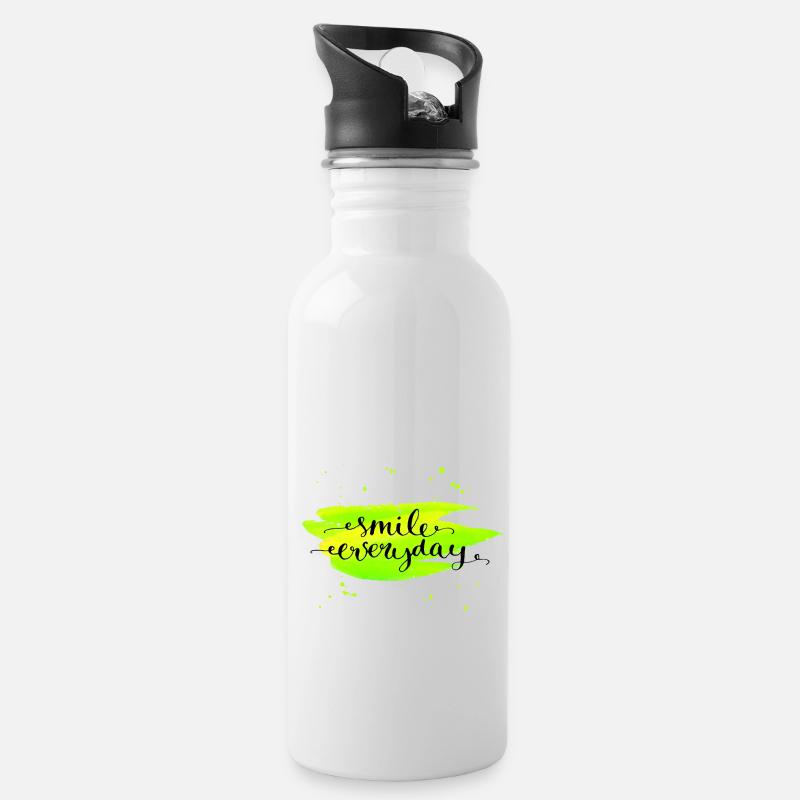 LÄCHLE JEDEN TAG - Trinkflasche mit integriertem Trinkhalm - Weiß