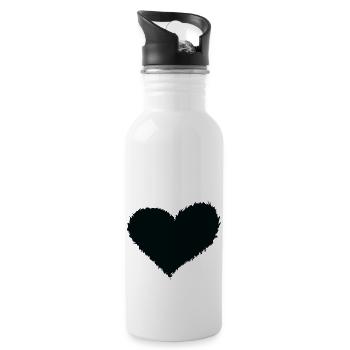 Herz brennend schwarz - Trinkflasche mit integriertem Trinkhalm - Weiß - Rechts