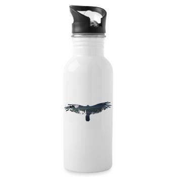 eagle, bird, mountains, animal motif, moon, landscape - Water bottle with straw - white - Right