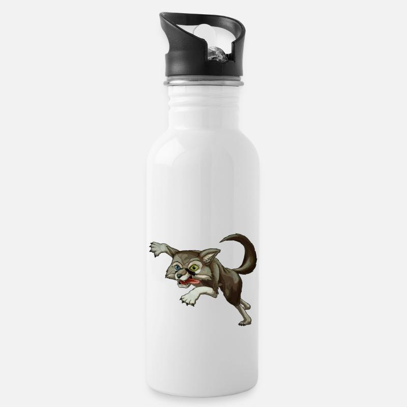 Crazy Wolf Cora - Water bottle with straw - white