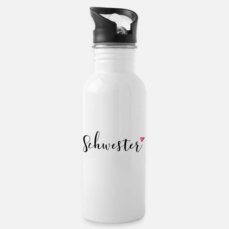 Schwester Herz Geschenkidee - Trinkflasche mit integriertem Trinkhalm - Weiß
