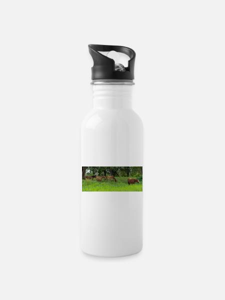 Pferde auf der Wiese - Trinkflasche mit integriertem Trinkhalm - Weiß
