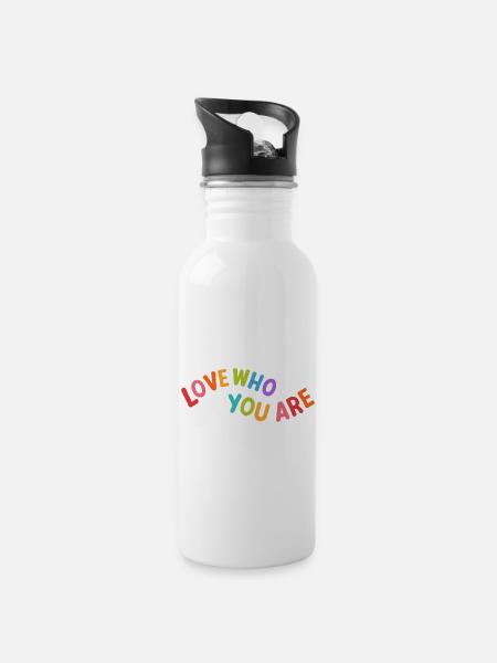 Love who you are - Water bottle with straw - white