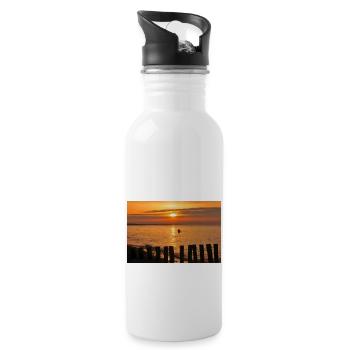 Angler im Sonnenuntergang - Trinkflasche mit integriertem Trinkhalm - Weiß - Rechts