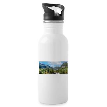 Geiranger panorama Storseterfossen Norway - Water bottle with straw - white - Right