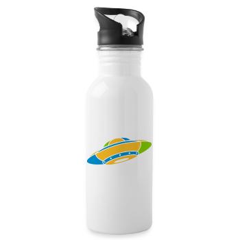 Colorful UFO Mystery Aliens - Water bottle with straw - white - Right