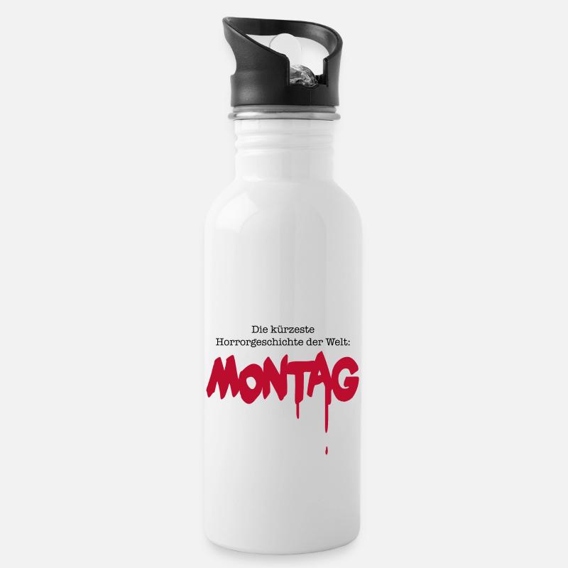 Wortwitz Montag Horrorwitz - Trinkflasche mit integriertem Trinkhalm - Weiß