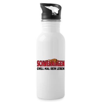 Schwenningen Faultier chill mal dein Leben - Trinkflasche mit integriertem Trinkhalm - Weiß - Rechts