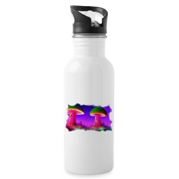 Pilzwelt 2 - Trinkflasche mit integriertem Trinkhalm - Weiß - Rechts