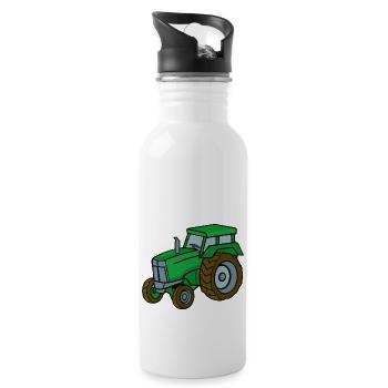 Green Tractor Illustration Kids Gift Idea - Water bottle with straw - white - Right