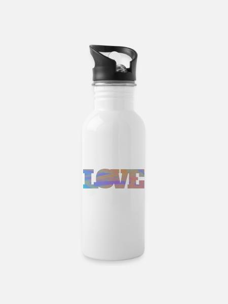 LIEBE - Trinkflasche mit integriertem Trinkhalm - Weiß