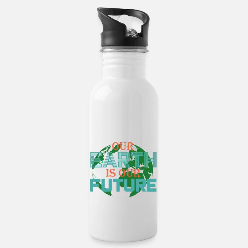 Save the earth - Trinkflasche mit integriertem Trinkhalm - Weiß