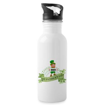 St. Patrick's Day 2023 Kobold mit Kleeblatt Irland - Trinkflasche mit integriertem Trinkhalm - Weiß - Rechts