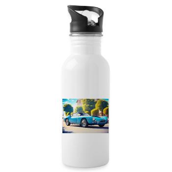 Blauer Sportwagen Retro 1960er - Trinkflasche mit integriertem Trinkhalm - Weiß - Rechts