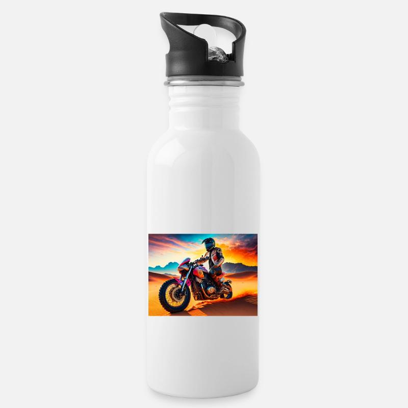 Motocross dans le désert au coucher du soleil - Gourde avec paille intégrée - blanc