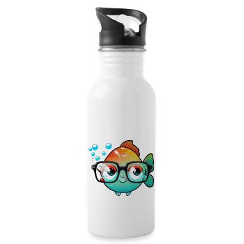 Kawaii Cute Happy Colorful Fish with Sunglasses - Water bottle with straw - white - Right