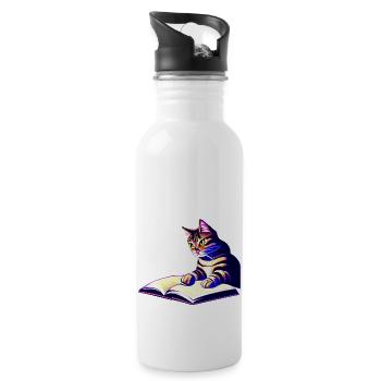 Katze Bücher Kater Lesen Hauskatze Buch Kätzchen - Trinkflasche mit integriertem Trinkhalm - Weiß - Rechts