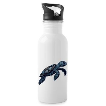 Retro 8 Bit Sea Turtle Swimming - Water bottle with straw - white - Right