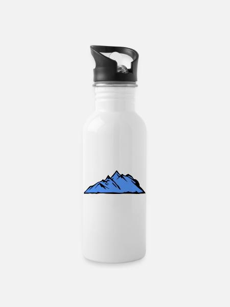 berge - Trinkflasche mit integriertem Trinkhalm - Weiß