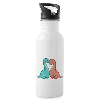 Süßes Dino Paar, Dinosaurier Liebe, Langhals - Trinkflasche mit integriertem Trinkhalm - Weiß - Rechts