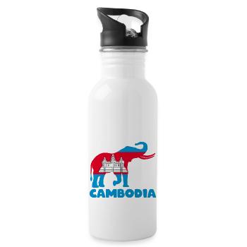 Cambodia Temple Khmer Elephant Flag I Gift - Water bottle with straw - white - Right