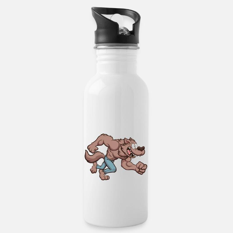 Laufender Werwolf - Trinkflasche mit integriertem Trinkhalm - Weiß