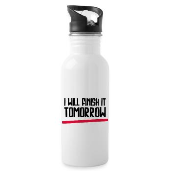 Drôle de design « Je le terminerai demain » - Gourde avec paille intégrée - blanc - Droite