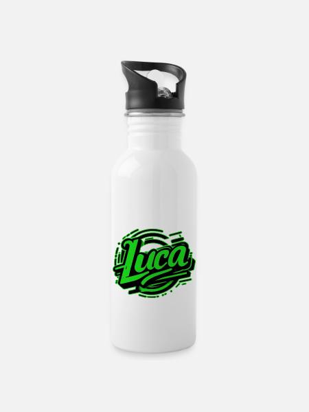 Luca Name Graffiti grün - Trinkflasche mit integriertem Trinkhalm - Weiß