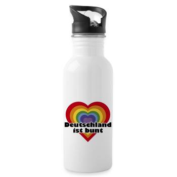 Deutschland ist bunt Herz in Regenbogen Farben - Trinkflasche mit integriertem Trinkhalm - Weiß - Rechts