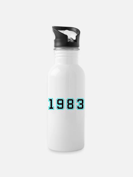 1983 Jahr Geburtstag - Trinkflasche mit integriertem Trinkhalm - Weiß