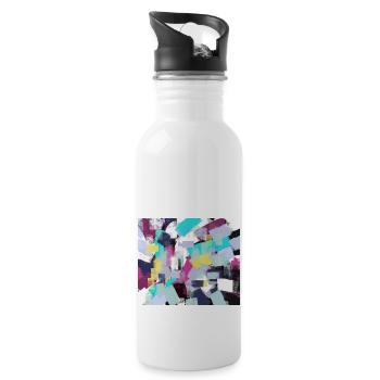 Buntes abstrakt fröhliches Muster Lebensfreude - Trinkflasche mit integriertem Trinkhalm - Weiß - Rechts