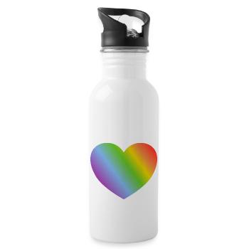 Regenbogen-Herz - Trinkflasche mit integriertem Trinkhalm - Weiß - Rechts