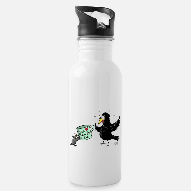 Rabenmutter Muttertag - Trinkflasche mit integriertem Trinkhalm - Weiß