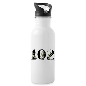 Numéro 102 floral vert - 102e anniversaire floral - Gourde avec paille intégrée - blanc - Droite