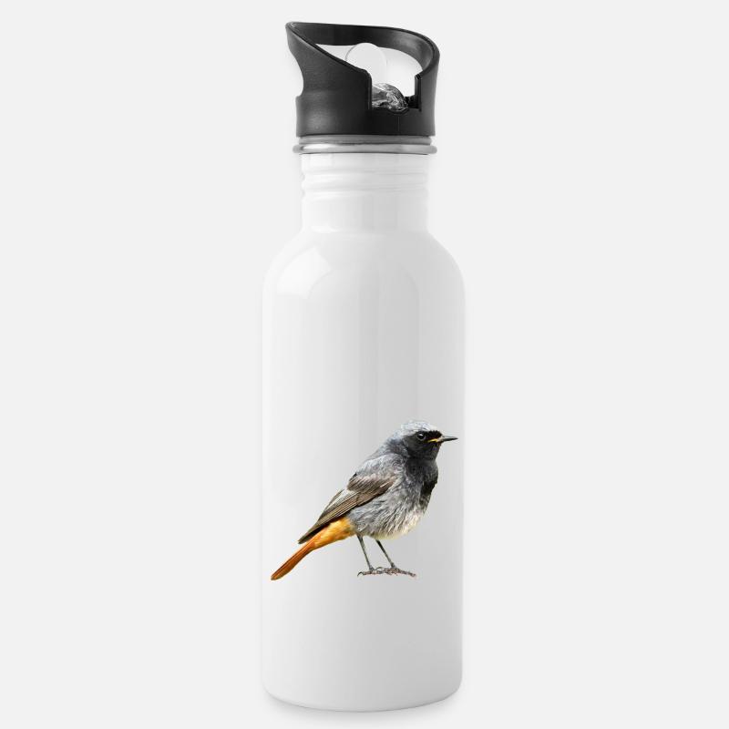 Rotschwanz Robin - Trinkflasche mit integriertem Trinkhalm - Weiß