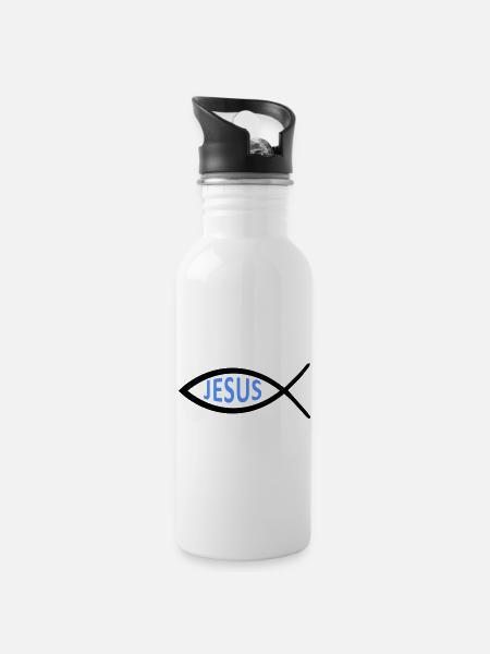 jesus fisch symbol - Trinkflasche mit integriertem Trinkhalm - Weiß