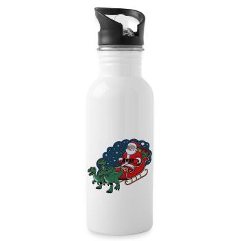 Santa Claus riding a sleigh pulled by dinosaurs - Water bottle with straw - white - Right