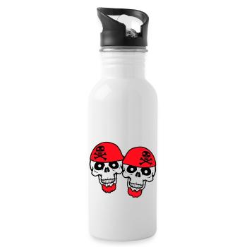 2 Pirate Skull Skeleton Skull Halloween Team - Water bottle with straw - white - Right