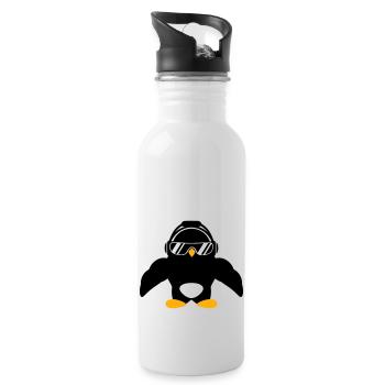 Penguin Bodybuilder Sunglasses Headphones Muscles - Water bottle with straw - white - Right