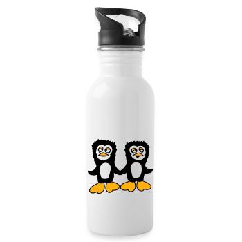 Pinguine Team 2 Freunde Müde Verwirrt Hände Halten - Trinkflasche mit integriertem Trinkhalm - Weiß - Rechts