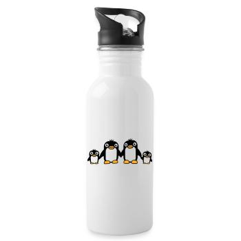 4 pingouins papa maman deux enfants bébé mains tenant - Gourde avec paille intégrée - blanc - Droite