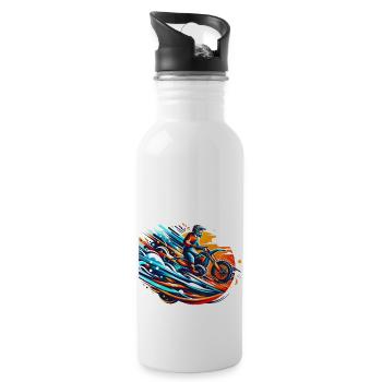 Motorrad Motocross biker bike - Trinkflasche mit integriertem Trinkhalm - Weiß - Rechts