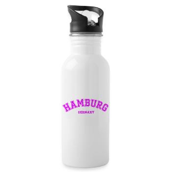 Hamburg Germany Vintage College Style - Trinkflasche mit integriertem Trinkhalm - Weiß - Rechts