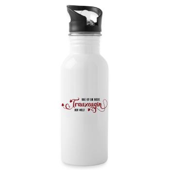 Trauzeugin Beste Freundin Schwester Hochzeit - Trinkflasche mit integriertem Trinkhalm - Weiß - Rechts