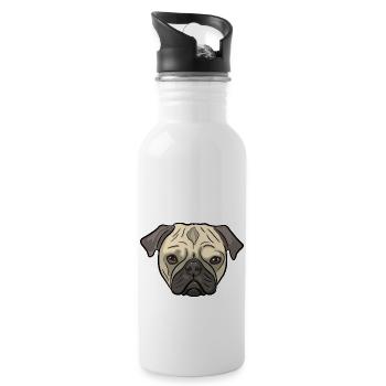 Pug Dog - Water bottle with straw - white - Right