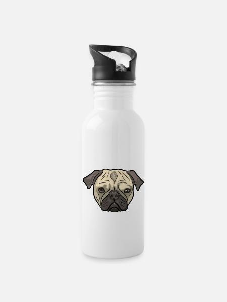 Pug Dog - Water bottle with straw - white