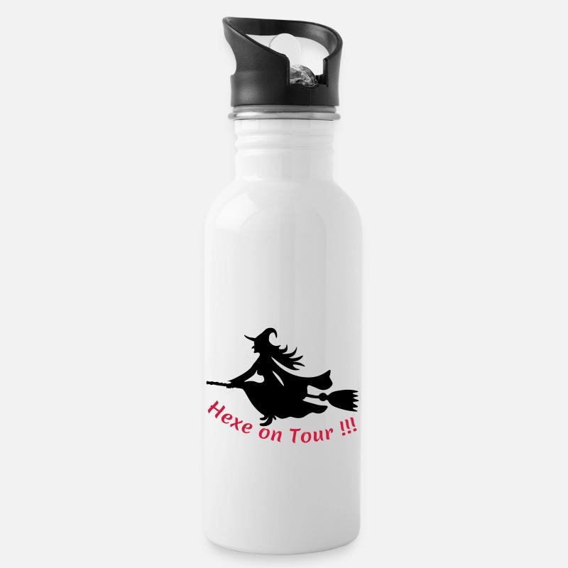 Hexe-on-Tour - Trinkflasche mit integriertem Trinkhalm - Weiß