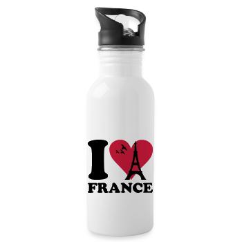 I love France - Frankreich - Trinkflasche mit integriertem Trinkhalm - Weiß - Rechts